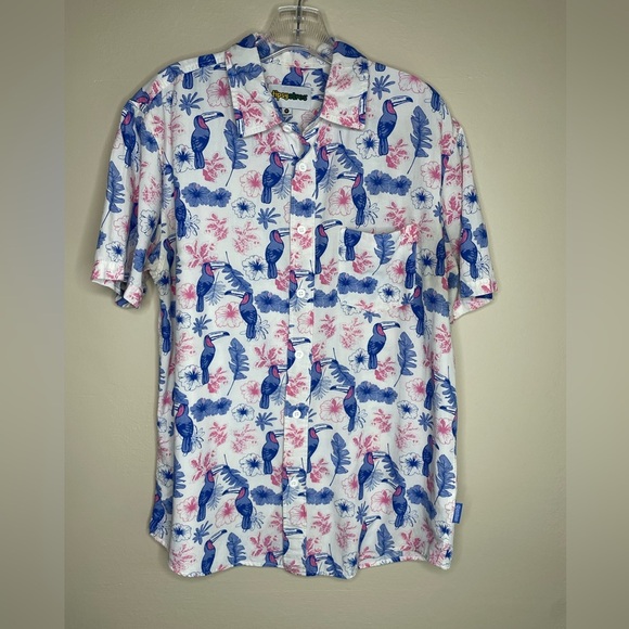 Tipsy Elves Hawaiian Tropical Print Shirt Blue and Pink Size Medium - Picture 1 of 7